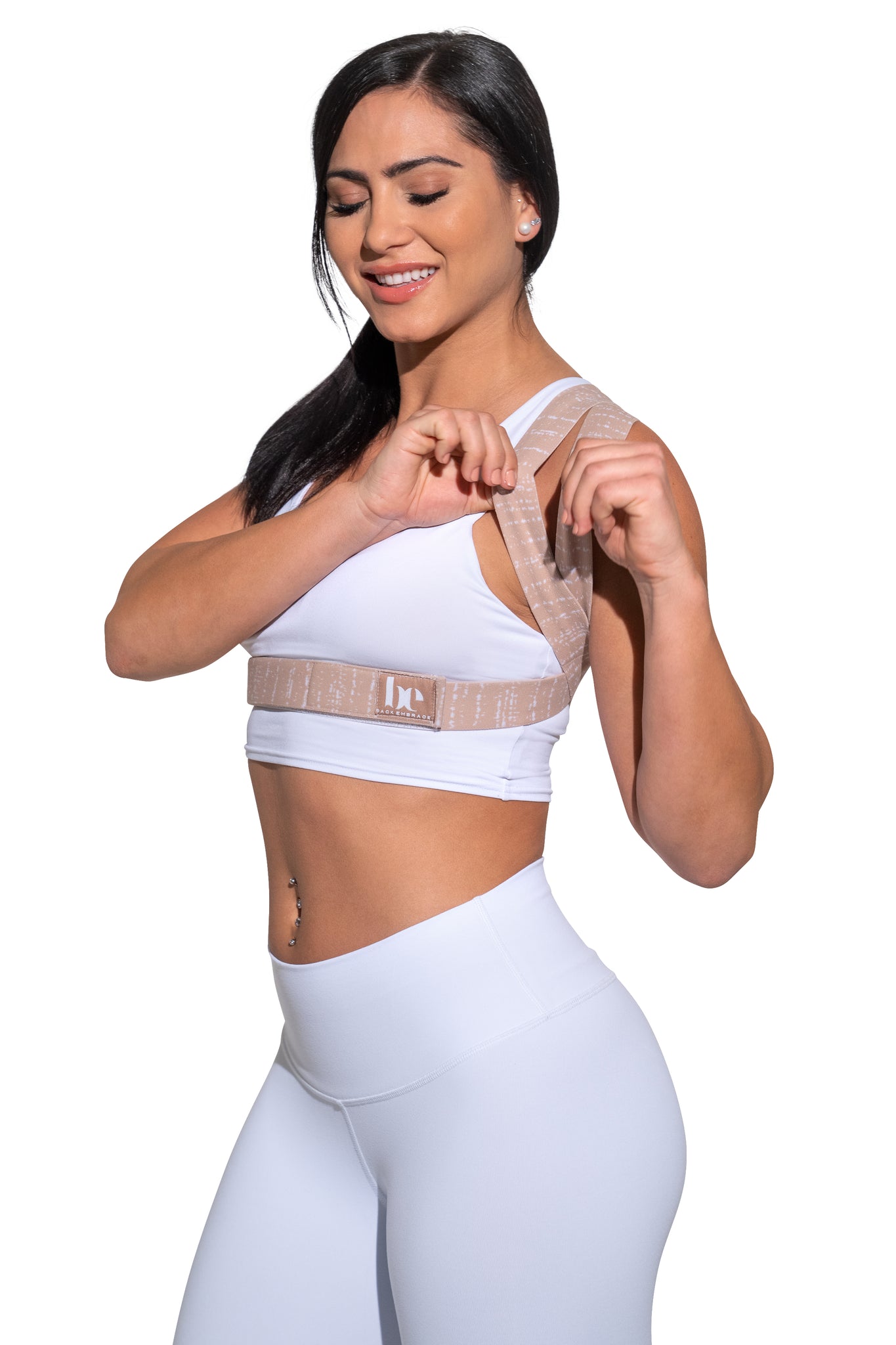 Back Posture Corrector for Women | Sand Drizzle Side on Model