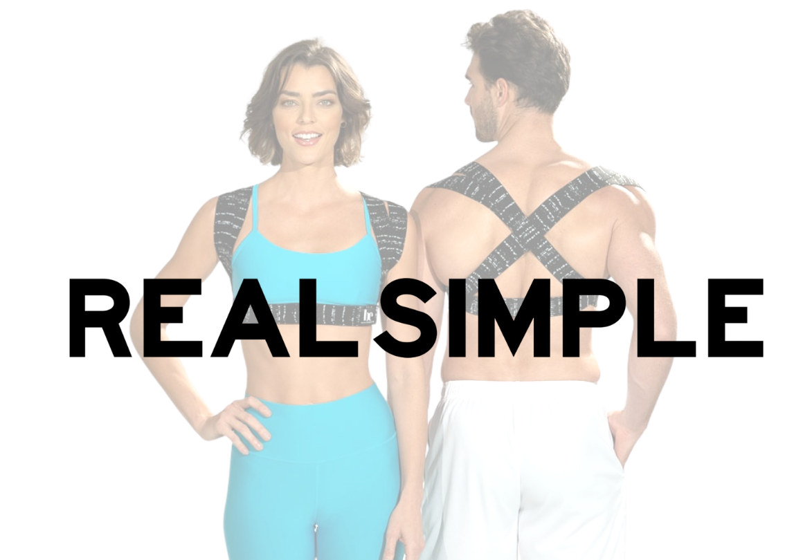 man and woman in fitness clothes wearing posture correctors