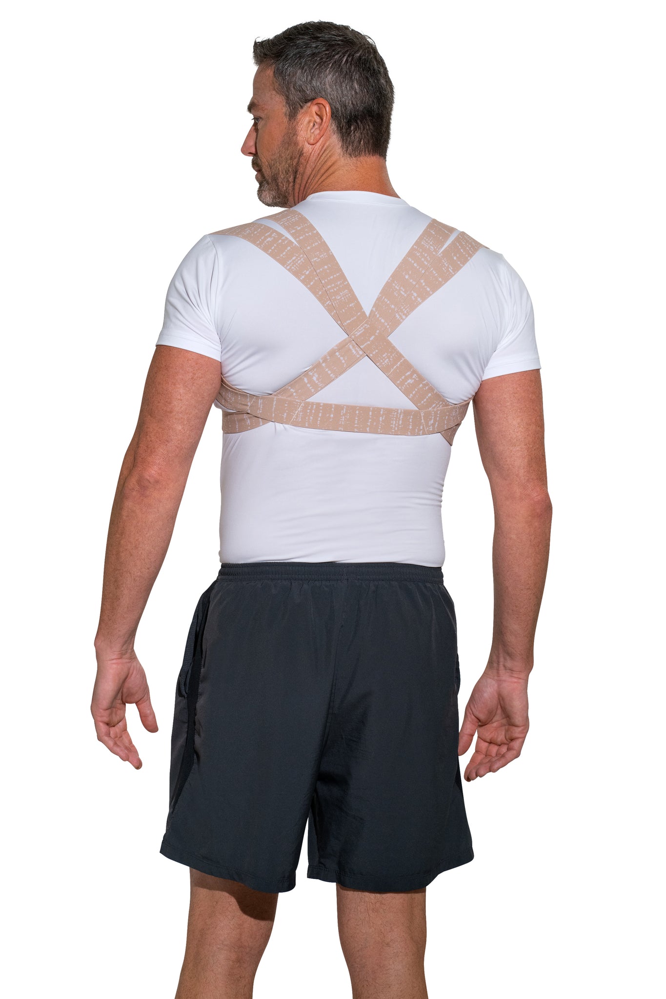 Back Posture Corrector for Men | Sand Drizzle Back Side on Model